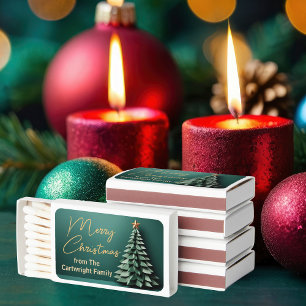 Gorgeous Green Merry Christmas Tree Custom Party Matchboxes