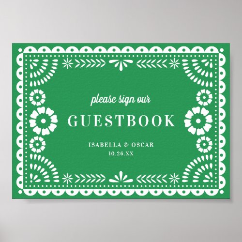 Gorgeous Green Papel Picado Wedding Guestbook Sign