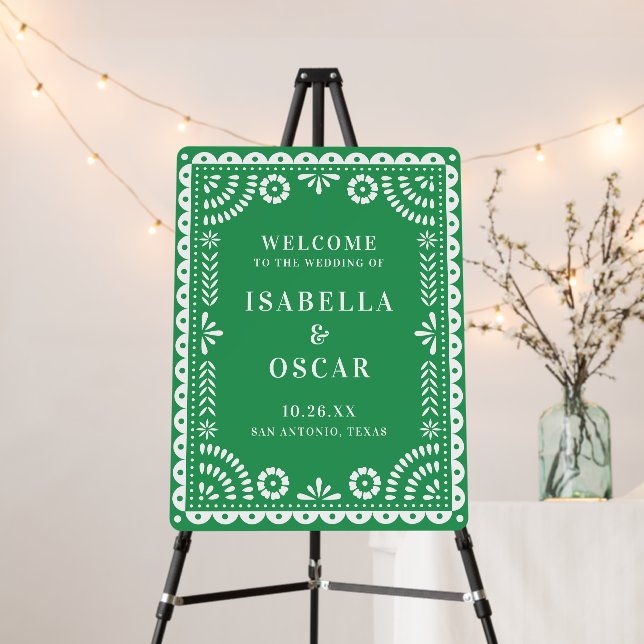 Gorgeous Green Papel Picado Wedding Welcome Sign (In Situ (Stand))