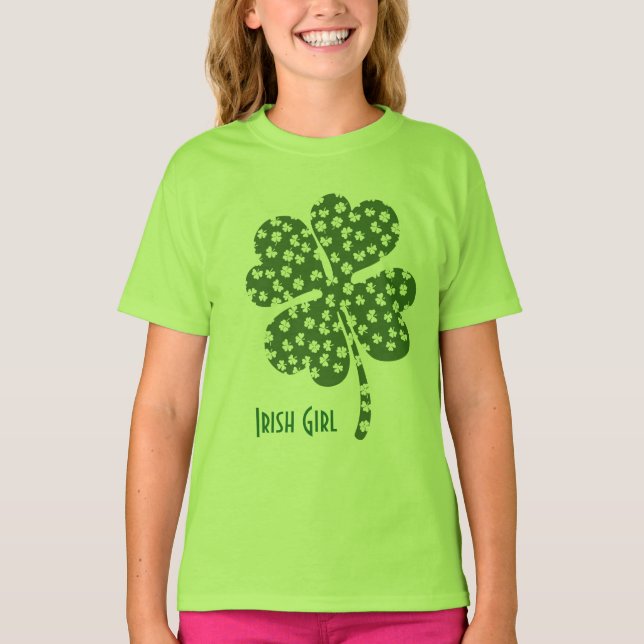 Gorgeous Green Shamrock Irish Girl T-Shirt (Front)