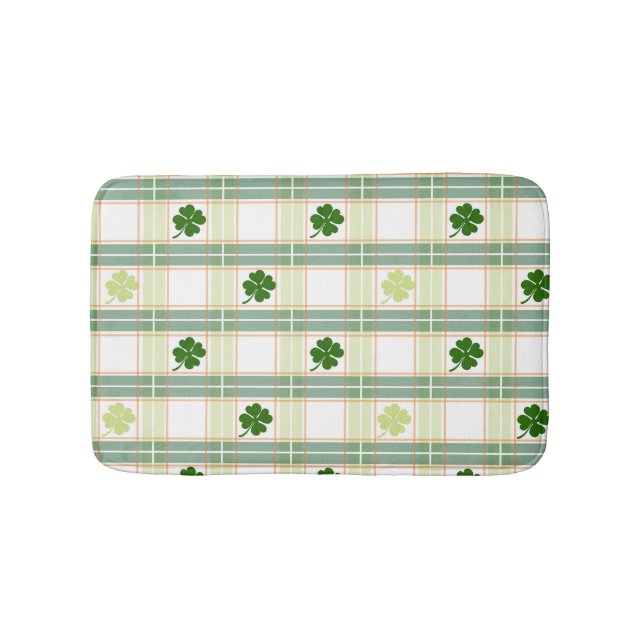 Gorgeous Green Shamrock Plaid Bathroom Mat (Front)