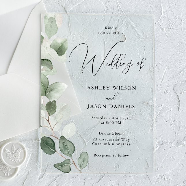 Gorgeous Greenery Modern Wedding Acrylic Invitations (Creator Uploaded)