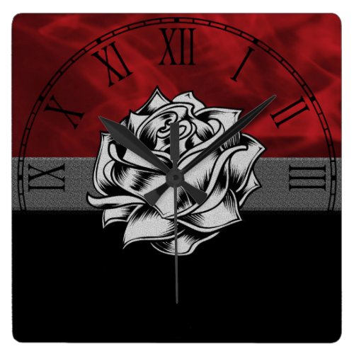 Gorgeous Grunge Rustic Red Rose Custom Gift Square Wallclocks