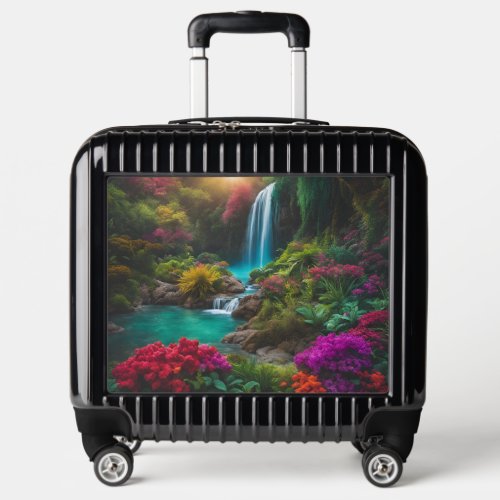 Gorgeous Hawaiian Waterfall With Colorful Flowers  Luggage