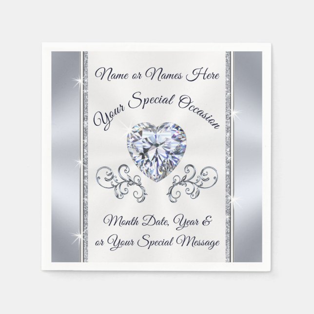 Gorgeous Heart Diamond Napkins Personalized (Front)