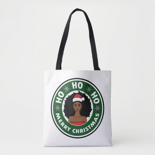Gorgeous Ho Ho Ho Merry Christmas Afro Girl Tote Bag (Front)