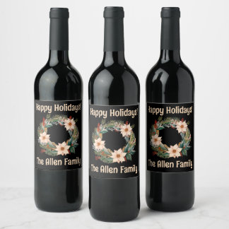 Gorgeous holiday wine bottle personalized wine label