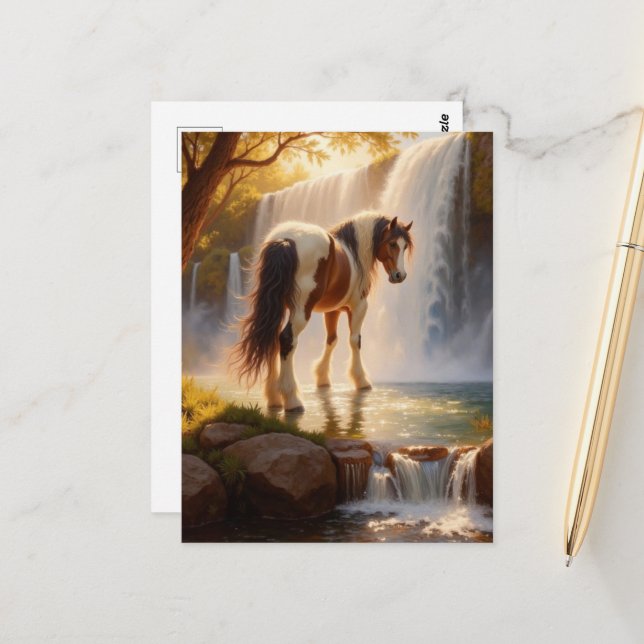 Gorgeous Horse at the Waterfall Postcard (Front/Back In Situ)