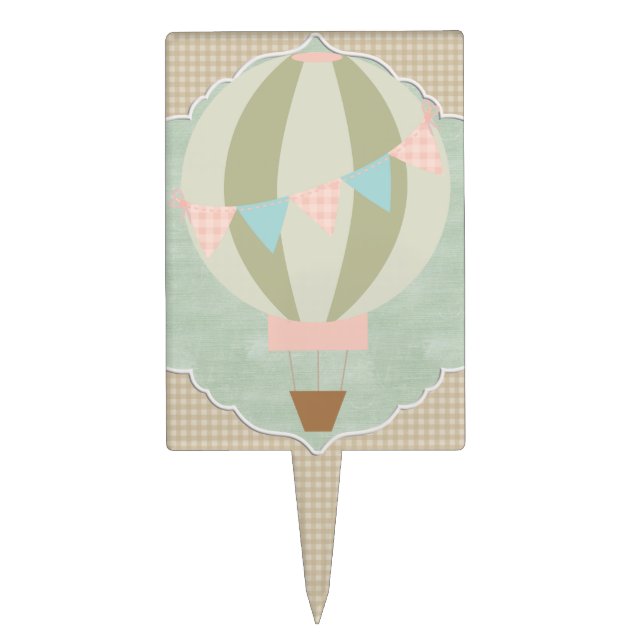 Gorgeous Hot Air Balloon Neutral Baby Shower Cake Topper (Front)