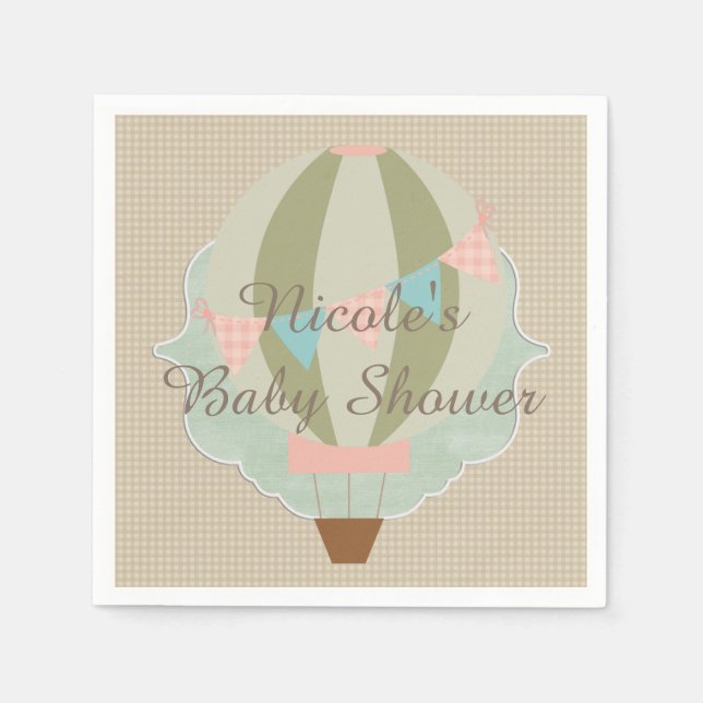 Gorgeous Hot Air Balloon Neutral Baby Shower Paper Napkins (Front)