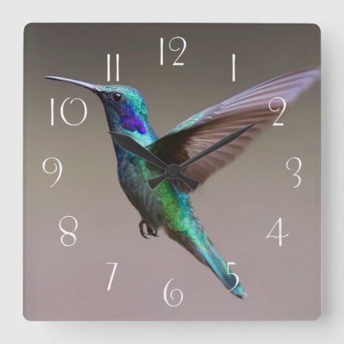 Gorgeous hummingbird in flight square wall clock