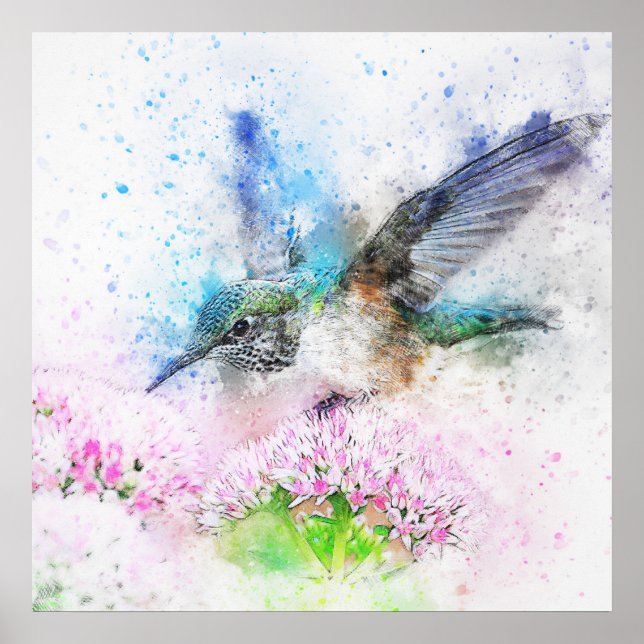 Gorgeous hummingbird watercolor poster (Front)