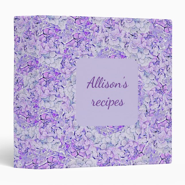 Gorgeous hydrangea pattern in lavender, floral  3 ring binder (Front/Spine)