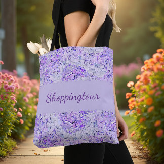 Gorgeous hydrangea pattern in lavender, floral  tote bag