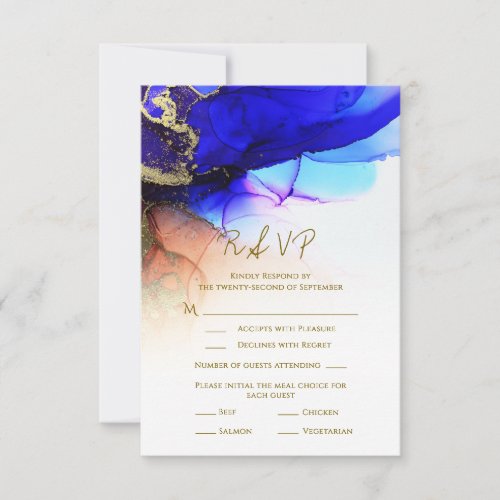 Gorgeous Indigo Blue Orange Gold Wedding RSVP Card