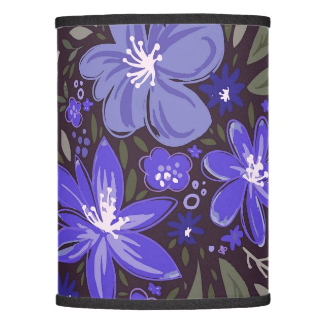 Gorgeous Indigo Blue Purple floral Lamp Shade (Front)
