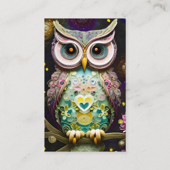 Gorgeous Intricate Winter Spring Owl Made of Ornat Business Card (Front)