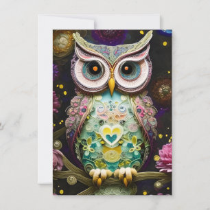 Gorgeous Intricate Winter Spring Owl Made of Ornat Note Card