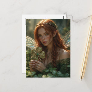 Gorgeous Irish Fairy and Shamrocks Postcard