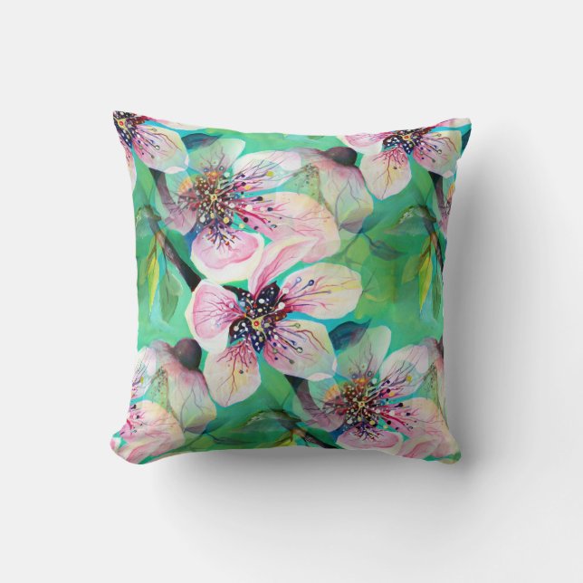 Gorgeous Japanese Sakura Cherry Tree Flowers Throw Pillow (Front)