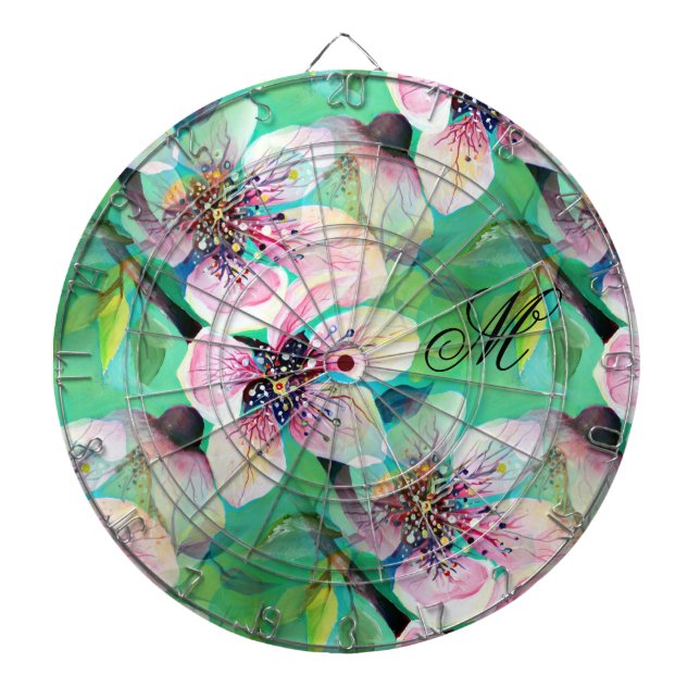 Gorgeous Japanese Sakura Cherry Tree Monogram Dart Board (Front)