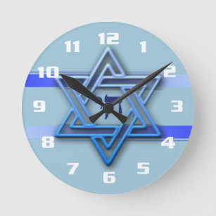 Gorgeous Jewish Star of David Blue and White Round Clock