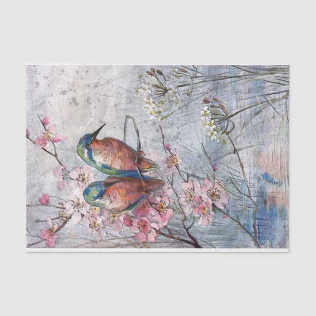 Gorgeous Kingfishers Amidst Flowers  Tissue Paper (Front)