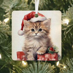 Gorgeous Kitten Christmas Metal Ornament