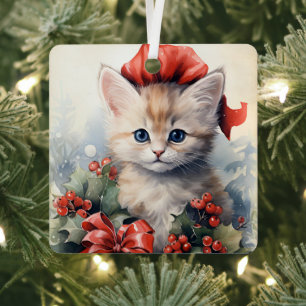 Gorgeous Kitten Christmas Metal Ornament