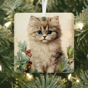 Gorgeous Kitten Christmas Metal Ornament