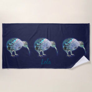 Gorgeous Kiwi Bird Pattern, Personalized with Name Beach Towel