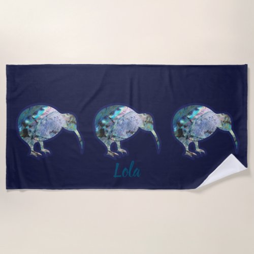 Gorgeous Kiwi Bird Pattern Personalized with Name Beach Towel