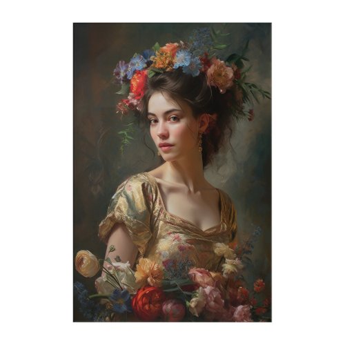 Gorgeous Lady In A Silk Flowers Dress Acrylic Print