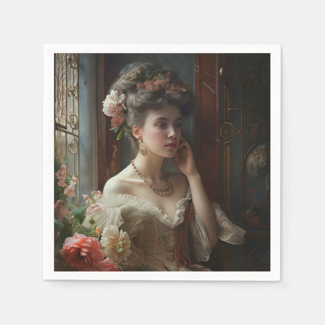 Gorgeous Lady In A Silk Flowers Dress.  Napkins (Front)