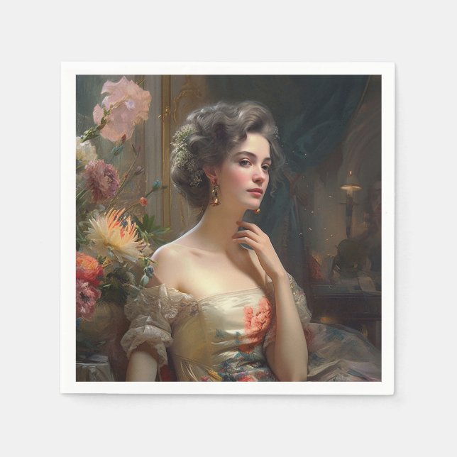Gorgeous Lady In A Silk Flowers Dress.  Napkins (Front)