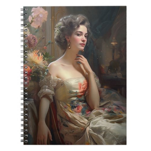 Gorgeous Lady In A Silk Flowers Dress  Notebook