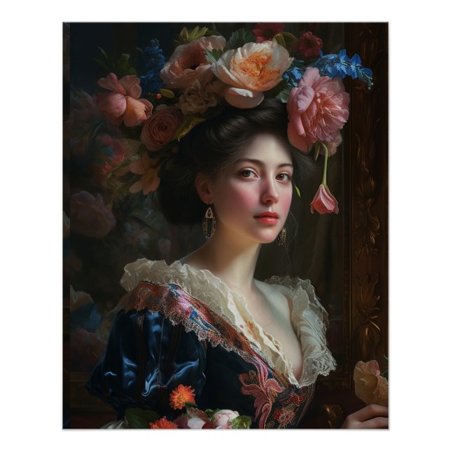 Gorgeous Lady In A Silk Flowers Dress.  Poster (Front)