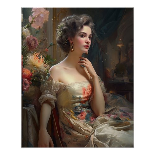 Gorgeous Lady In A Silk Flowers Dress Poster