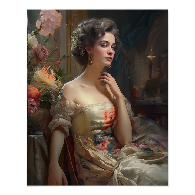 Gorgeous Lady In A Silk Flowers Dress. Poster (Front)