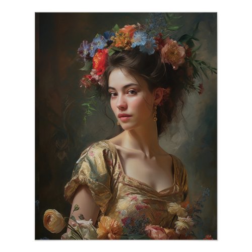 Gorgeous Lady In A Silk Flowers Dress  Poster