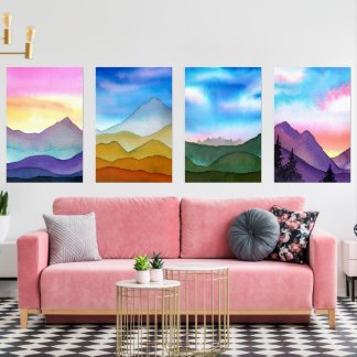 Gorgeous Layered Watercolor Mountains Wall Art Set
