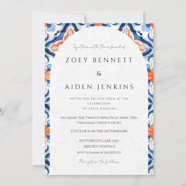 Gorgeous Light Blue And Red Wedding Invitation (Front)