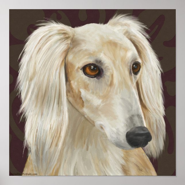 Gorgeous Light Fur Saluki Dog on Brown Background Poster (Front)