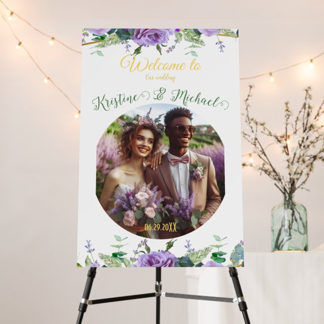 Gorgeous Lilac Lavender Vineyard Wedding Welcome Foam Board (In Situ (Stand))