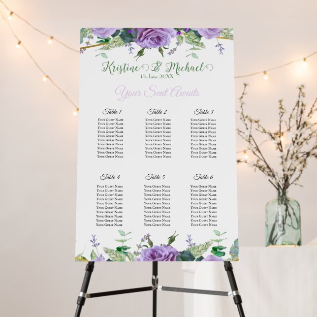 Gorgeous Lilac Vineyard Wedding Seating chart Foam Board (In Situ (Stand))