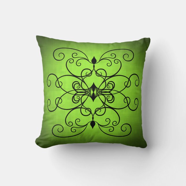 Gorgeous lime green and black hearts and swirls throw pillow (Front)