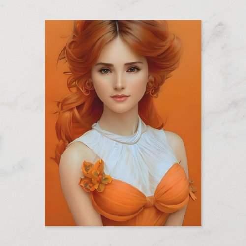 Gorgeous Long Haired Woman in Orange Fashion Model Postcard