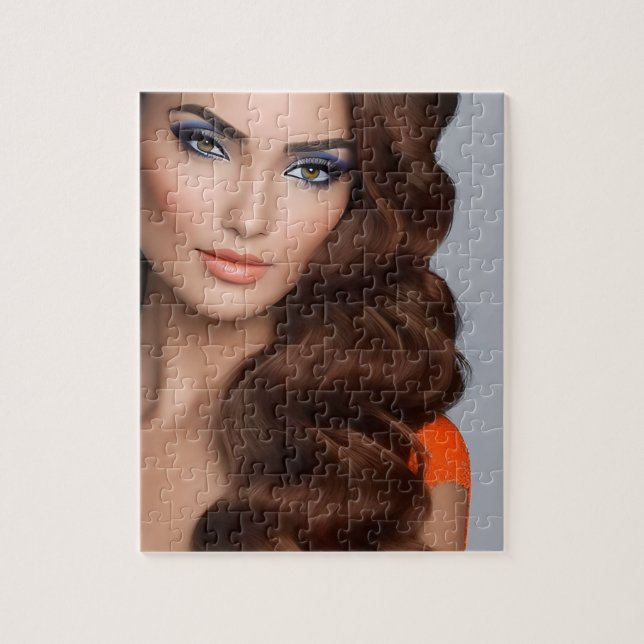 Gorgeous Long Haired Woman in Orange Jigsaw Puzzle (Vertical)