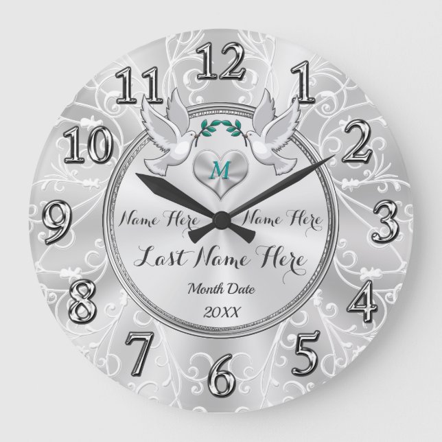 Gorgeous Love Birds Unique Wedding Wall Clock (Front)