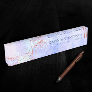 Gorgeous Luxe Agate Sky Blue Watercolor Desk Name Plate